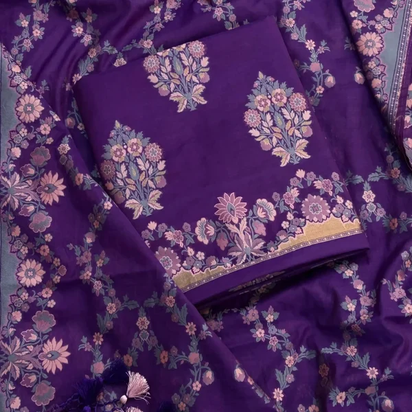 PURE JAMDANI SUIT SET Floral Print (Dark Blue)