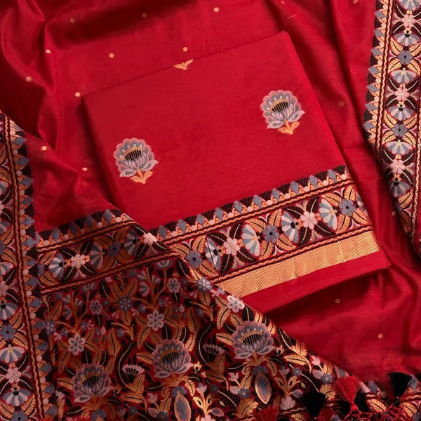 PURE JAMDANI SUIT SET Printed (Red)