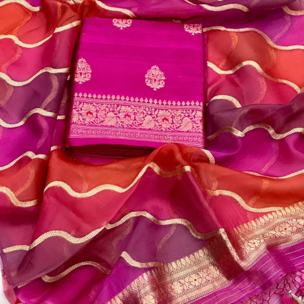 Premium banarasi kadhwa Suit Set ( Dark Pink)