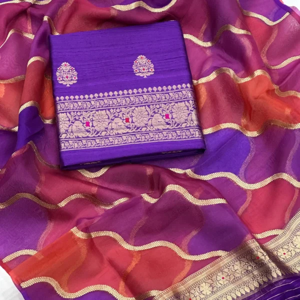 Premium banarasi kadhwa Suit Set (Purple)